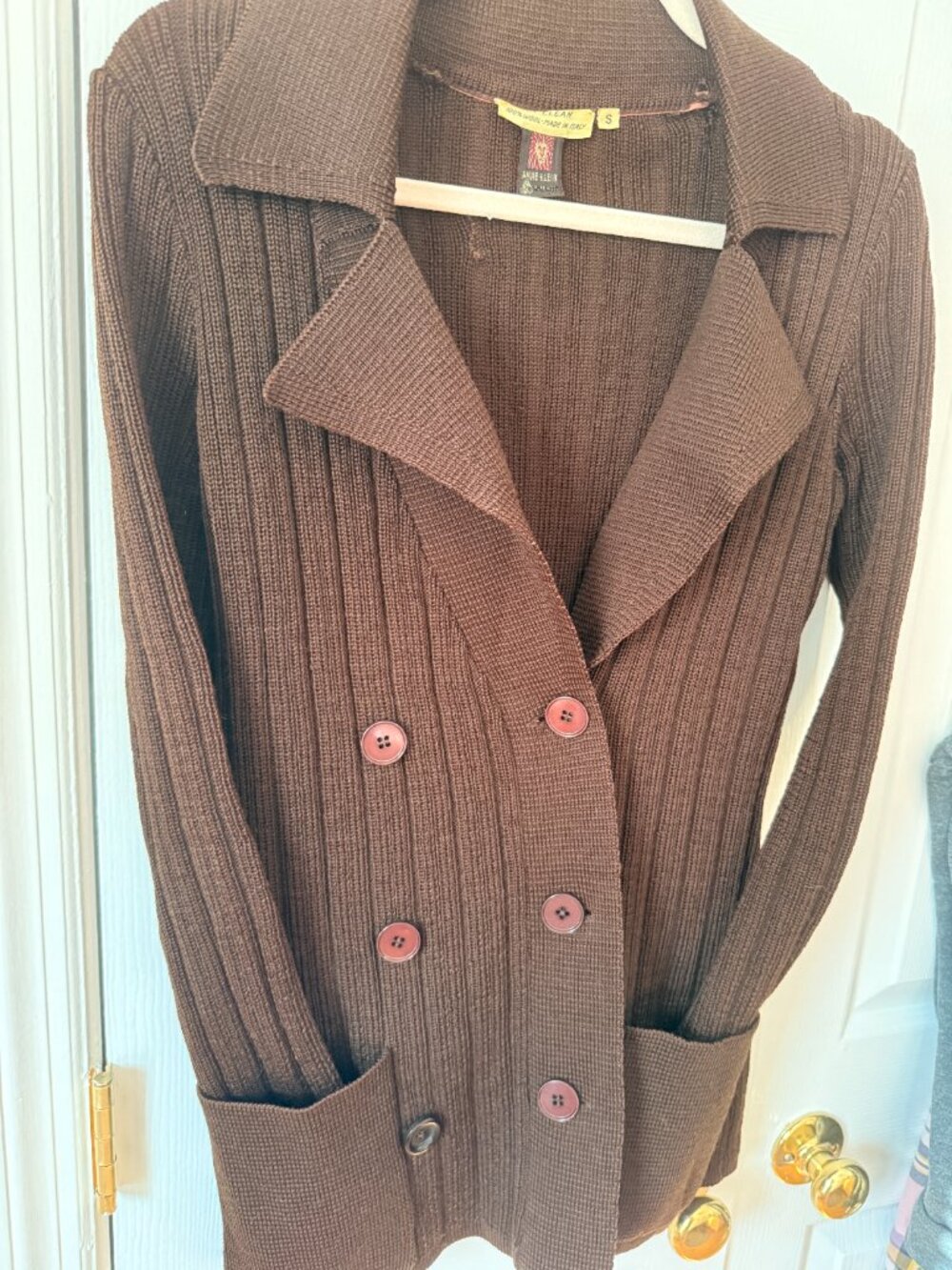 Vintage 1970s Anne Klein Brown Ribbed Sweater Jacket | Rare | Size S